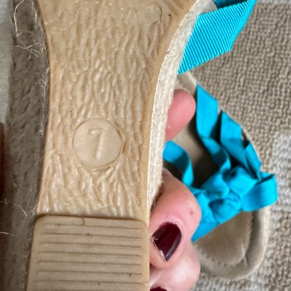 J. Crew Wedge Sandals Blue Ribbon Espadrille Shoes Preppy Resort Style Size 7 - Picture 6 of 9